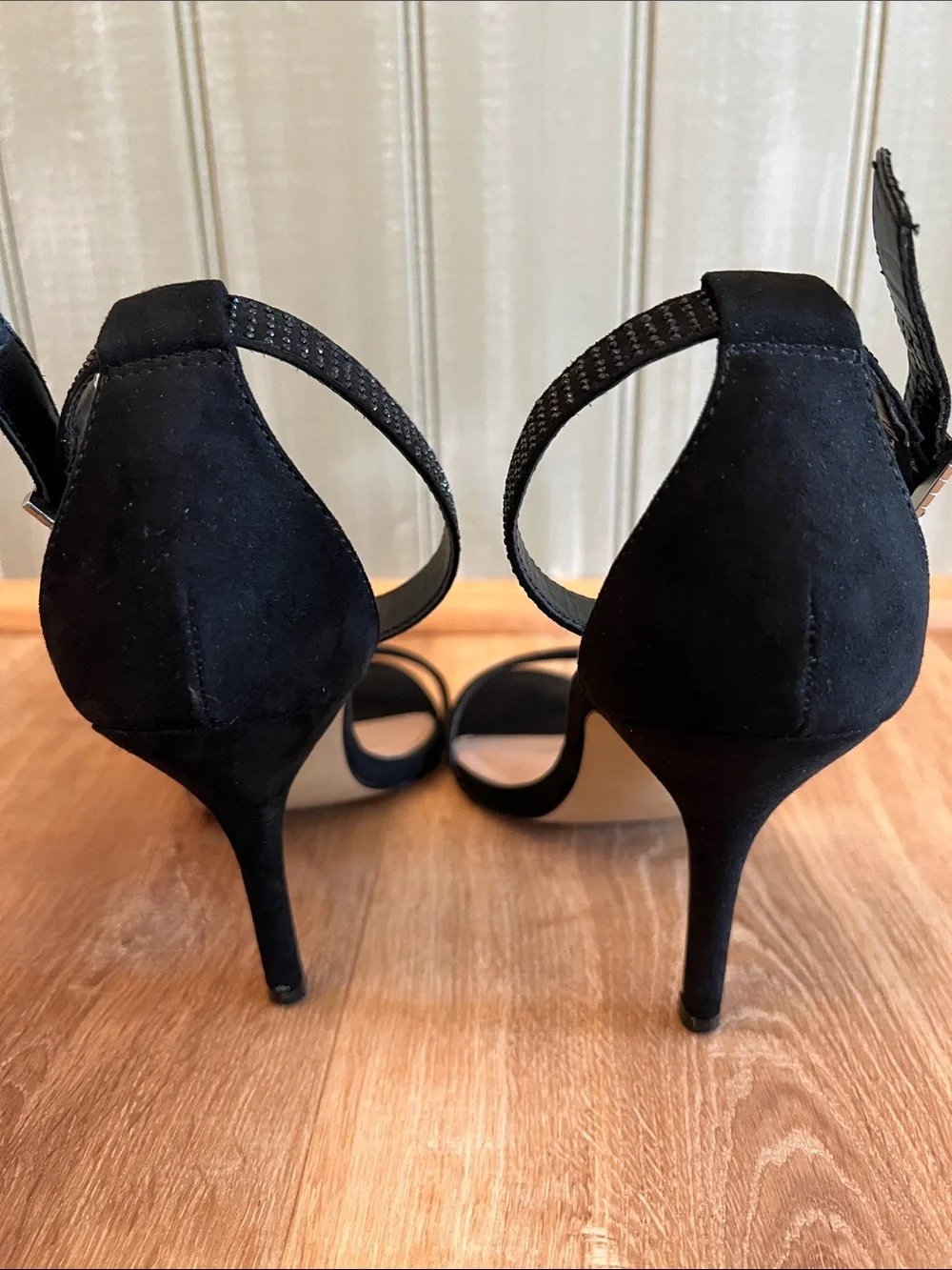 Betsey Johnson Black Studded Ankle-Strap Stiletto Sandals LIKE NEW!